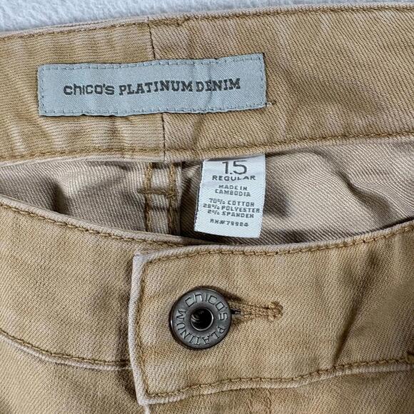 Chico’s Platinum Denim Womens Bootcut Jeans Tan Stretch Size 1.5 Regular 34x31 - Picture 4 of 7